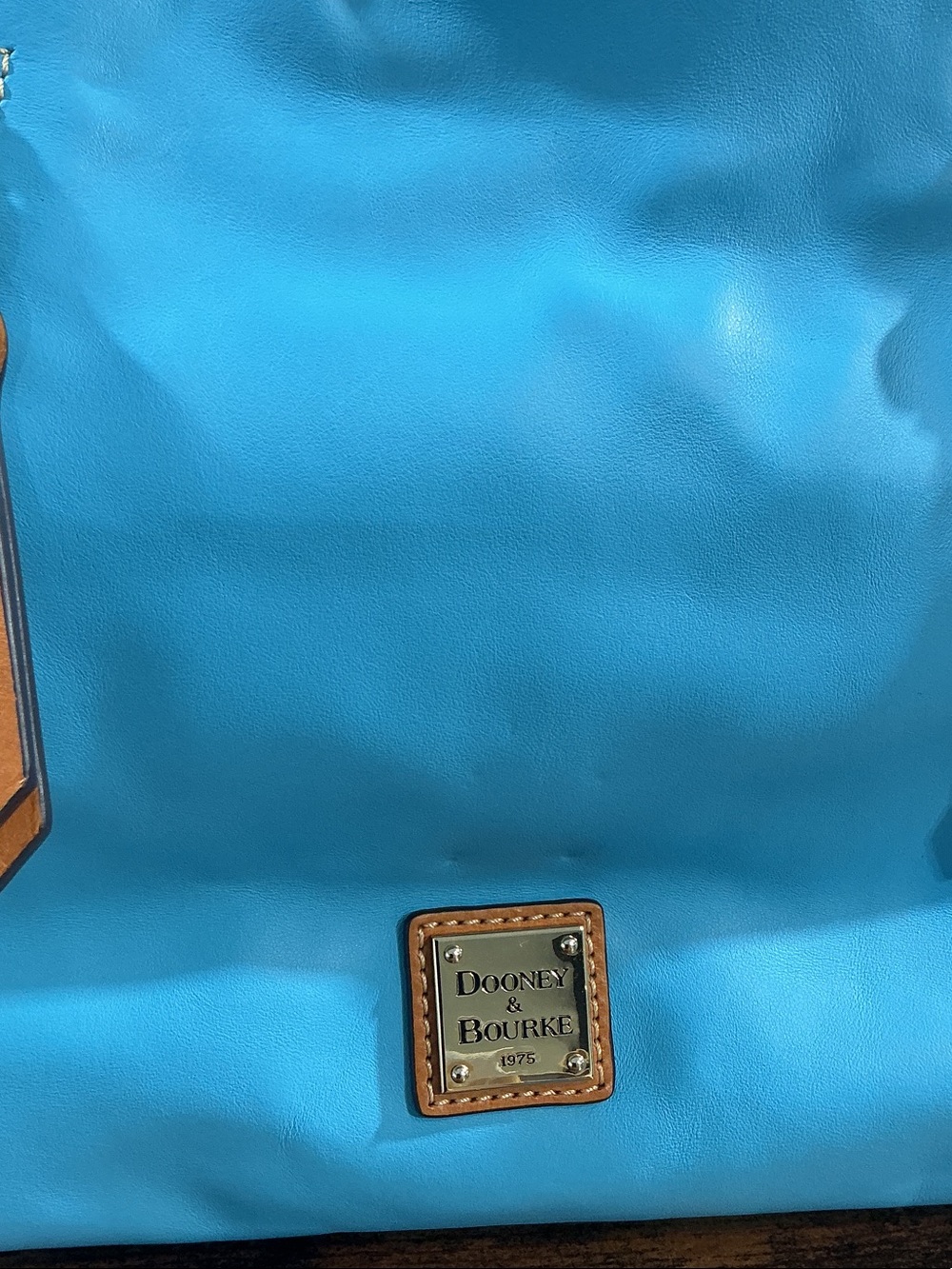 Dooney & Bourke Turquoise Nylon Shoulder Bag with Tan Leather Accents - Picture 2 of 16